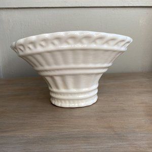 White Porcelain Planter 5” x 8” Woven Basket Design Vintage Plant Planter CH5